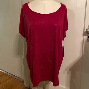 NWT. Kohl’s.  Woman’s red/cranberry top w bling.